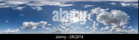 seamless cloudy blue sky hdri 360 panorama view with zenith and clouds for use in 3d graphics or game development as skydome or edit drone shot or sky Stock Photo