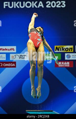 Fukuoka, Japan. 15th July, 2023. Lin Shan of China competes during the women's 1m springboard final of the World Aquatics Championships 2023 in Fukuoka, Japan, July 15, 2023. Credit: Zhang Xiaoyu/Xinhua/Alamy Live News Stock Photo