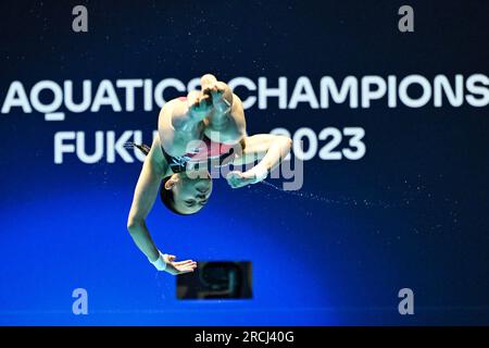 Fukuoka, Japan. 15th July, 2023. Lin Shan of China competes during the women's 1m springboard final of the World Aquatics Championships 2023 in Fukuoka, Japan, July 15, 2023. Credit: Zhang Xiaoyu/Xinhua/Alamy Live News Stock Photo