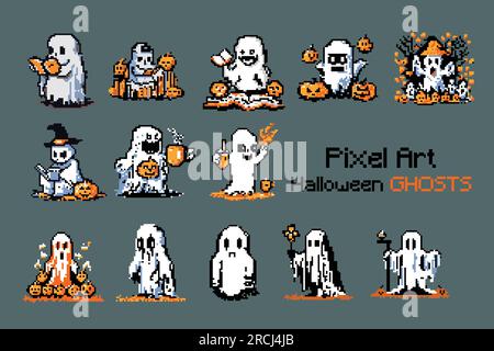 Pixel Ghost character that captures the nostalgia of retro-inspired . Stock Vector