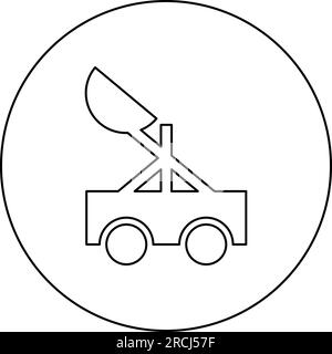 Catapult medieval siege ejection seat icon in circle round black color vector illustration image outline contour line thin style simple Stock Vector