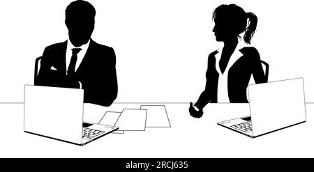 News Anchors Business People at Desk Silhouette Stock Vector