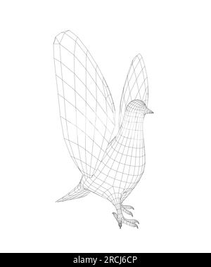 Pigeon vector wireframe character flat illustration. Dove pigeon seen in Side view - Flat style vector. 3D Stock Vector