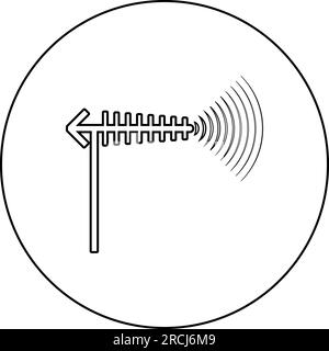 TV antenna and wave icon in circle round black color vector illustration image outline contour line thin style simple Stock Vector