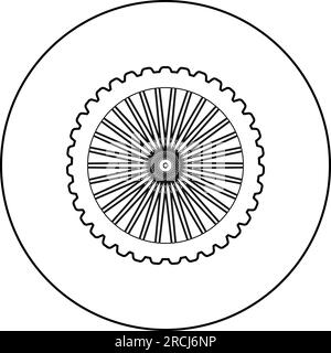 Bike wheel bicycle bike motorcycle icon in circle round black color vector illustration image outline contour line thin style simple Stock Vector