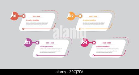 Four steps business data presentation simple infographic cards with number Stock Vector