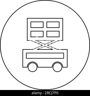 Lifting machine scissor lift platform self propelled icon in circle round black color vector illustration image outline contour line thin style simple Stock Vector