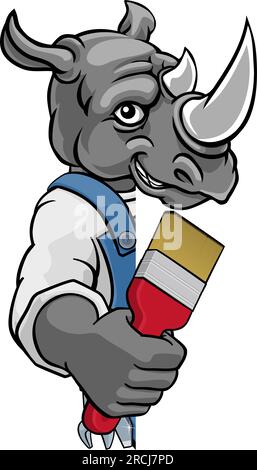 Rhino Painter Decorator Holding Paintbrush Stock Vector