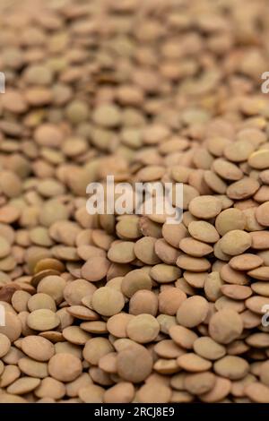 Pile of green lentils as background, legume as background. close-up of raw green lentils Stock Photo