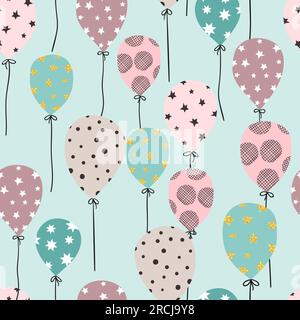 Seamless hand drawn balloons pattern. Vector celebration background. Stock Vector