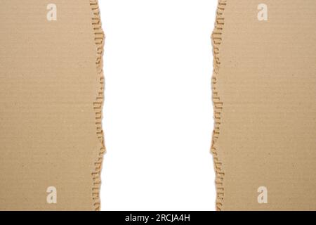 Piece torn corrugated cardboard on white background Stock Photo