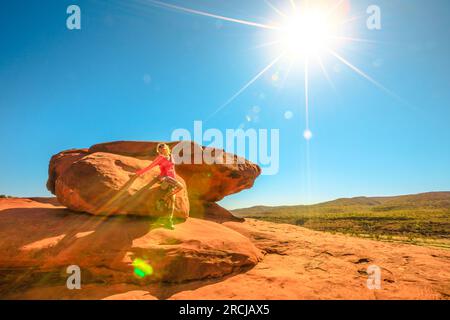 Tourist woman after trekking atop of Kalaranga Lookout with spectacular