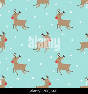Seamless Christmas pattern with cute cartoon deer. Stock Vector