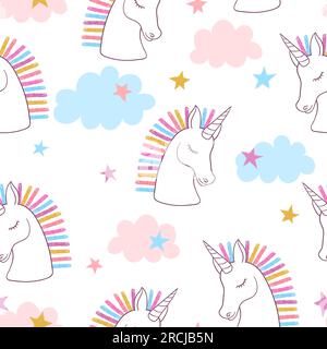 Seamless rainbow unicorns pattern. Vector magic background for kids. Stock Vector