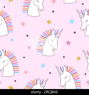 Seamless rainbow unicorns pattern. Vector magic illustration for kids design. Stock Vector