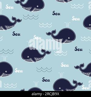 Childish seamless pattern with cute whales. Stock Vector