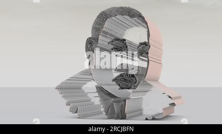 3D architectural illustrated representation of a human bust. Extremely dense mesh when viewed at highest dimensions. Stock Photo