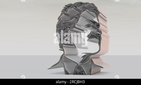 3D architectural illustrated representation of a human bust. Extremely dense mesh when viewed at highest dimensions. Stock Photo