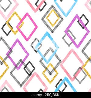 Seamless colorful brush strokes pattern. Geometric rhombus background. Stock Vector