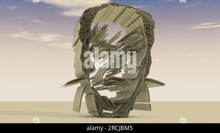 3D architectural illustrated representation of a human bust. Extremely dense mesh when viewed at highest dimensions. Stock Photo