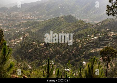 Beautiful landscape scenery of the houses and agricultural fields in the mountain Stock Photo