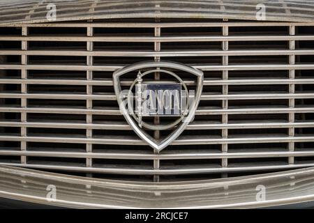 Closeup of Lancia Flavia logo on a vintage car Stock Photo