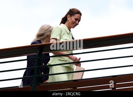 The Princess of Wales arriving on day thirteen of the 2023 Wimbledon Championships at the All England Lawn Tennis and Croquet Club in Wimbledon. Picture date: Saturday July 15, 2023. Stock Photo