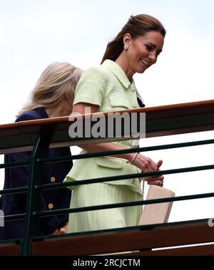 The Princess of Wales arriving on day thirteen of the 2023 Wimbledon Championships at the All England Lawn Tennis and Croquet Club in Wimbledon. Picture date: Saturday July 15, 2023. Stock Photo