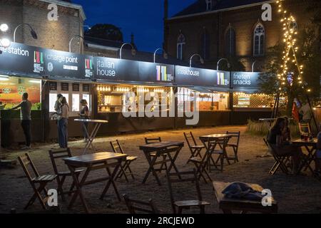 Gent, Belgium. 14th July, 2023. The food stands pictured during the Gent Jazz festival in Gent, Friday 14 July 2023. This year's edition takes place from 5 to 15 July. BELGA PHOTO NICOLAS MAETERLINCK Credit: Belga News Agency/Alamy Live News Stock Photo