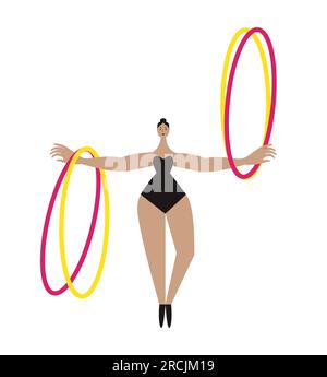 Circus artist illustration Circus gymnast with hula hoop on hands Front view Vector illustration Isolated on white background Stock Vector