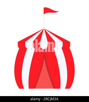 Circus tent Design element Red and white striped circus tent with flag Vector illustration Isolated on white background Stock Vector