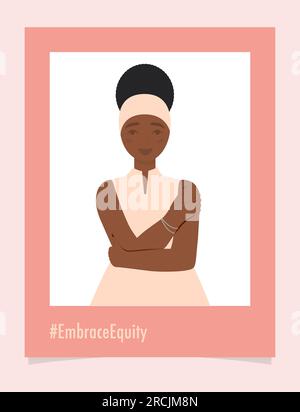 Person portrait #EmbraceEquity Give equity a huge embrace. International Women's Day 2023 Embrace equity. Equal opportunities are no longer enough Vec Stock Vector