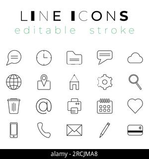 Line Icons set. Editable stroke Web icon collection Vector illustration Isolated on white background Stock Vector