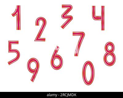 Modern stylized number font set Numbers from award ribbon  Red and gold ribbon script font. Elements for your unique design; logo, corporate identity, Stock Vector