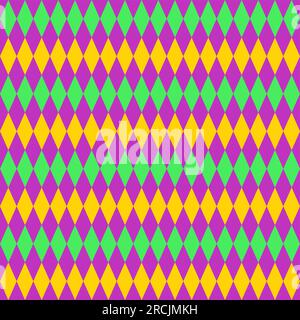 Stained glass window seamless pattern Mardi grass background  Colorful rhombus mosaic Isolated vector illustration Stock Vector