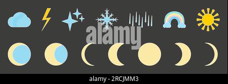 Weather forecast icons Vector illustration Isolated on dark background Stock Vector