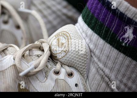 London, UK. 15th July 2023. 15th July 2023; All England Lawn Tennis and Croquet Club, London, England: Wimbledon Tennis Tournament; Wimbledon sneakers Credit: Action Plus Sports Images/Alamy Live News Stock Photo