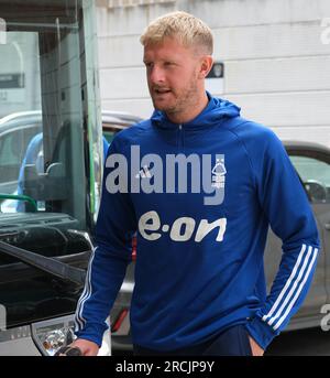 Meadow Lane, Nottingham, UK. 15th July, 2023. Pre Season Football Friendly, Notts County versus Nottingham Forest; Joe Worrall of Nottingham Forest arrives at Meadow Lane Credit: Action Plus Sports/Alamy Live News Stock Photo