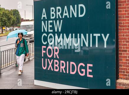 Uxbridge, England. 14th July, 2023. St Andrew's Park the development of former RAF Uxbridge, will provide 1,3000 new homes in Boris Johnson's former constituency.A by-election for the United Kingdom parliamentary constituency of Uxbridge and South Ruislip is scheduled for 20 July 2023, following the resignation of former Prime Minister Boris Johnson as its member of Parliament on 12 June.Credit: Horst Friedrichs/Alamy Live Stock Photo