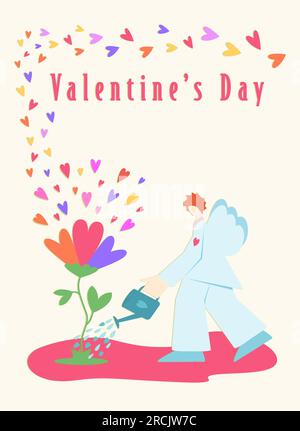 happy valentines day, cupid with wings cartoon character vector ...
