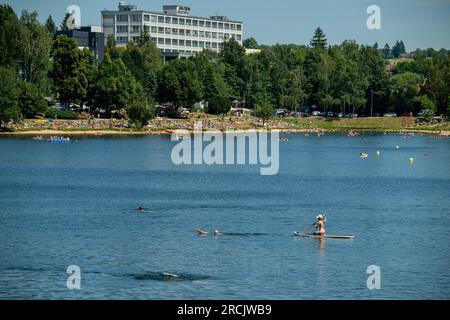 People enjoy hot summer weather at Mseno Dam, water reservoir in Jablonec nad Nisou, Czech Republic, July 15, 2023. (CTK Photo/Radek Petrasek) Stock Photo