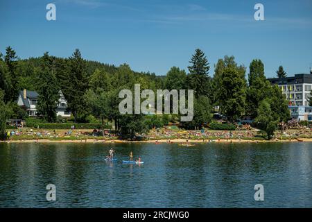 People enjoy hot summer weather at Mseno Dam, water reservoir in Jablonec nad Nisou, Czech Republic, July 15, 2023. (CTK Photo/Radek Petrasek) Stock Photo