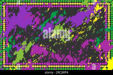 Mardi Gras carnival art abstract background Bright colorful oil paint Mardi Gras color beads frame  Horizontal or vertical vector illustration Stock Vector