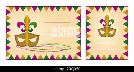 Mardi Gras carnival party invite templates Masquerade mask Copy space Holidays invitation collection Postcard design set Vector illustration Isolated Stock Vector