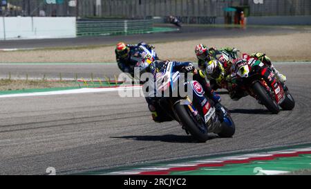 Imola, Italy. 15th July, 2023. Autodromo Internazionale Enzo e Dino Ferrari, Imola, Italy, July 15, 2023, N°54 Toprak Razgatlioglu TUR Yamaha YZF R1 Yamaha WorldSBK Team during Prometeon Italian Round FIM Superbike World Championship 2023 - Race1 - World SuperBike - SBK Credit: Live Media Publishing Group/Alamy Live News Stock Photo