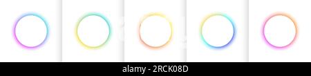 Gradient glow. Light rounds, pastel pink, orange and blue colors, 3d soft shapes, geometric space. Luminescent decorative circles. Bright luminous fra Stock Vector