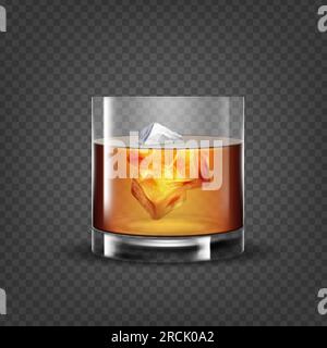 Realistic glass with bourbon and ice cubes Vector Image