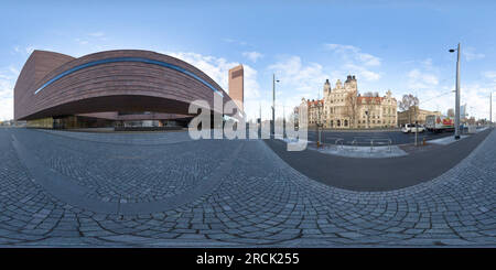 360 degree panoramic view of Provost Church (Propsteikirche) and New Town Hall (Neues Rathaus) Leipzig, 2016-12, freehand