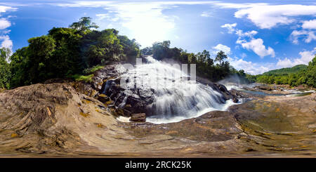 360 degree panoramic view of Waterfall in the jungle. Sri Lanka. Virtual Reality 360.