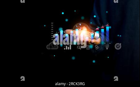 People holding light bulbs, new ideas with innovative technology and creativity. Get creative with glowing light bulbs. Stock Photo